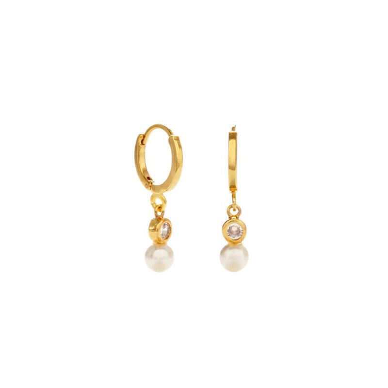 PEARL WITH CRYSTAL HUGGIE HOOP EARRINGS