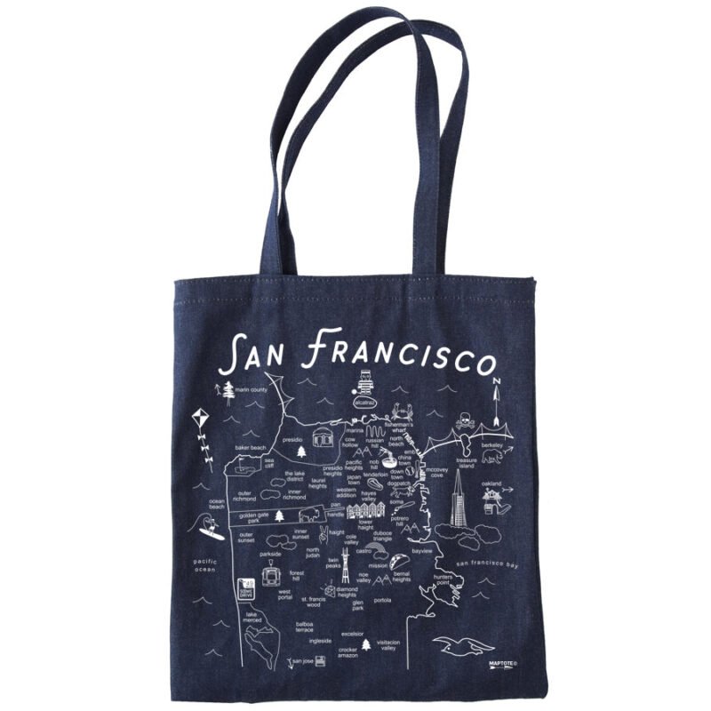 SF DENIM MAP TOTE BAG